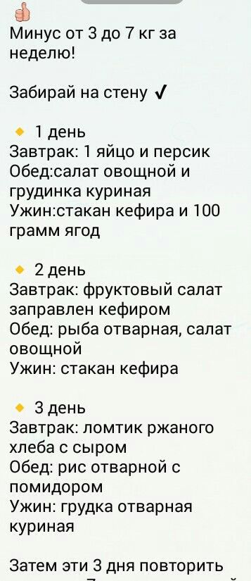 Диета на неделю — минус 3 кг за 7 дней